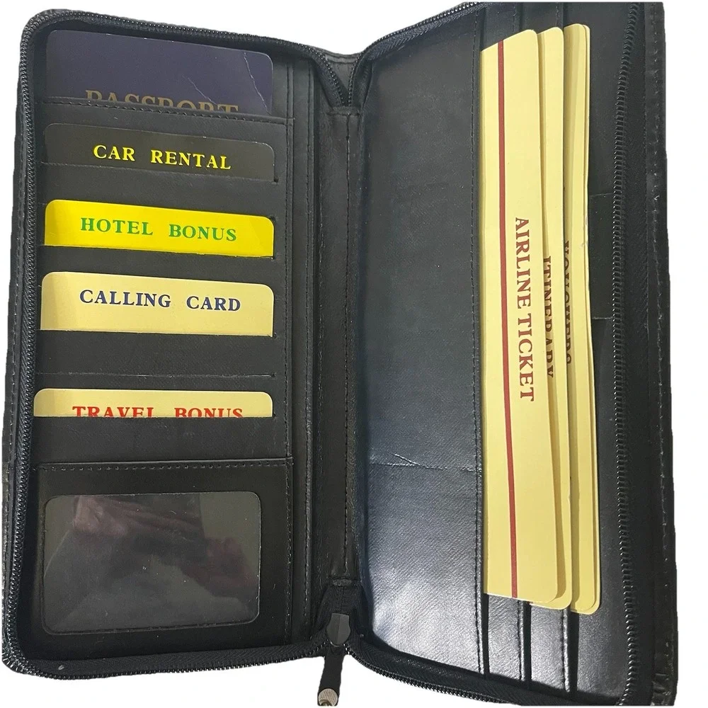 Heritage Black Split Leather Travel‎ Organizer Wristlet Style 12615